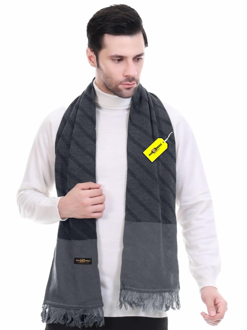 Premium Men's Warm And Stylish Woolen Muffler Angoora With Solid Color Plain Design And Stylish Tussles Ends Muffler For Men (BlackGrey)