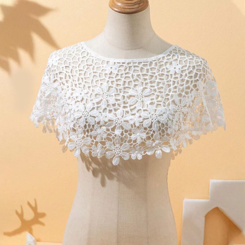 SANNIDHI Women Lace Shrug for Women Floral Knit Cape Poncho Cotton Cover Up - Image 9