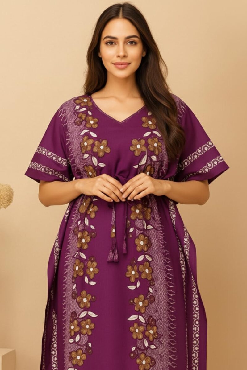 Bahumaan Pure Cotton Kaftan Nighty for Women | Kaftan Maxi for Women | Kaftan Night Gowns for Women | Cotton Nighty for Women Stylish | (Purple, Free Size) - Image 4