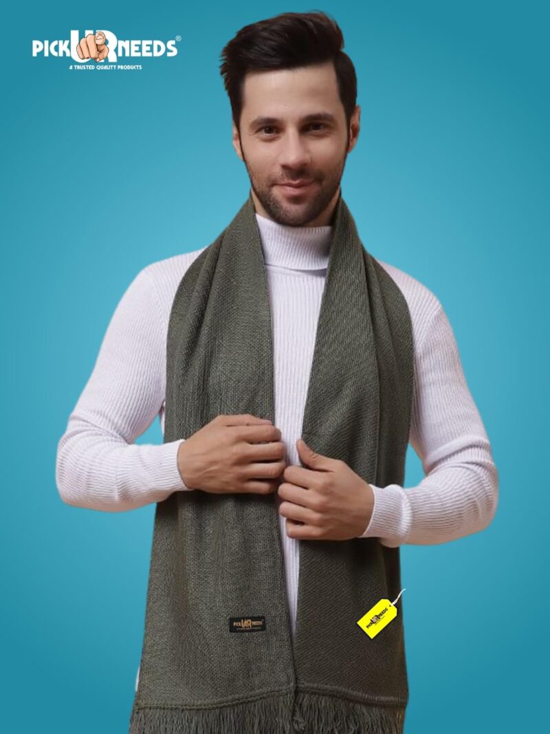Premium Soft, Warm & Breathable Wool Blend Winter Scarf for Men Fashionable Elegant Muffler (Olive) - Image 4