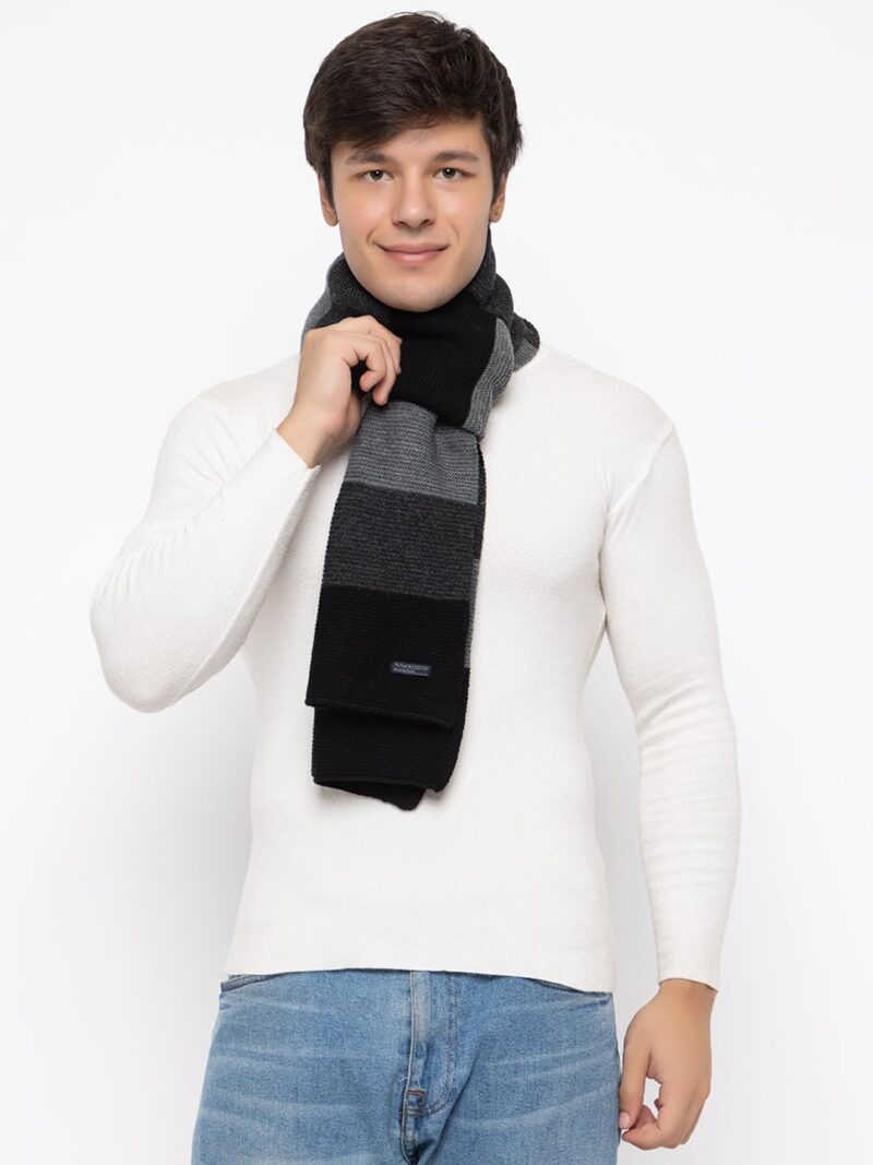 513 Men Acrylic Woolen Color Block Casual Warm Winter Wear Muffler Scarf Stole,JD-919MMUF-BLACK - Image 3