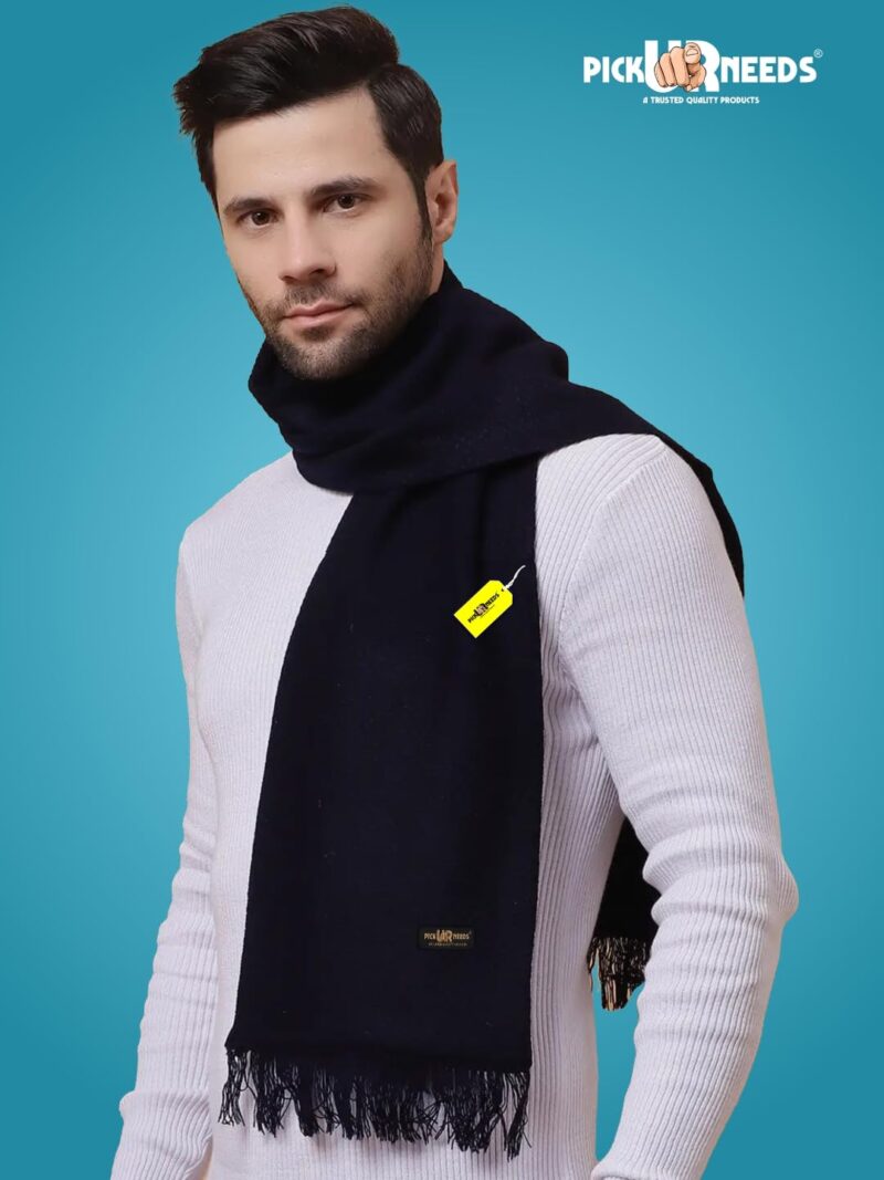 Premium Soft, Warm & Breathable Wool Blend Winter Scarf for Men Fashionable Elegant Muffler (Navy Blue) - Image 2