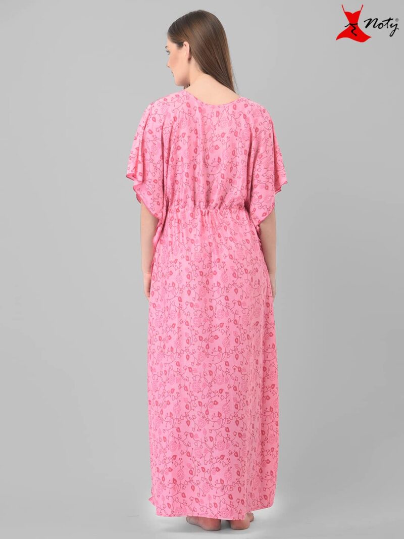 Noty Women's Soft Cotton Kaftan Maxi Nightgown Nighty Nightdress Nightwear - Cotton -V-Neck- Floral (Free Size, Rose Pink) - Image 5
