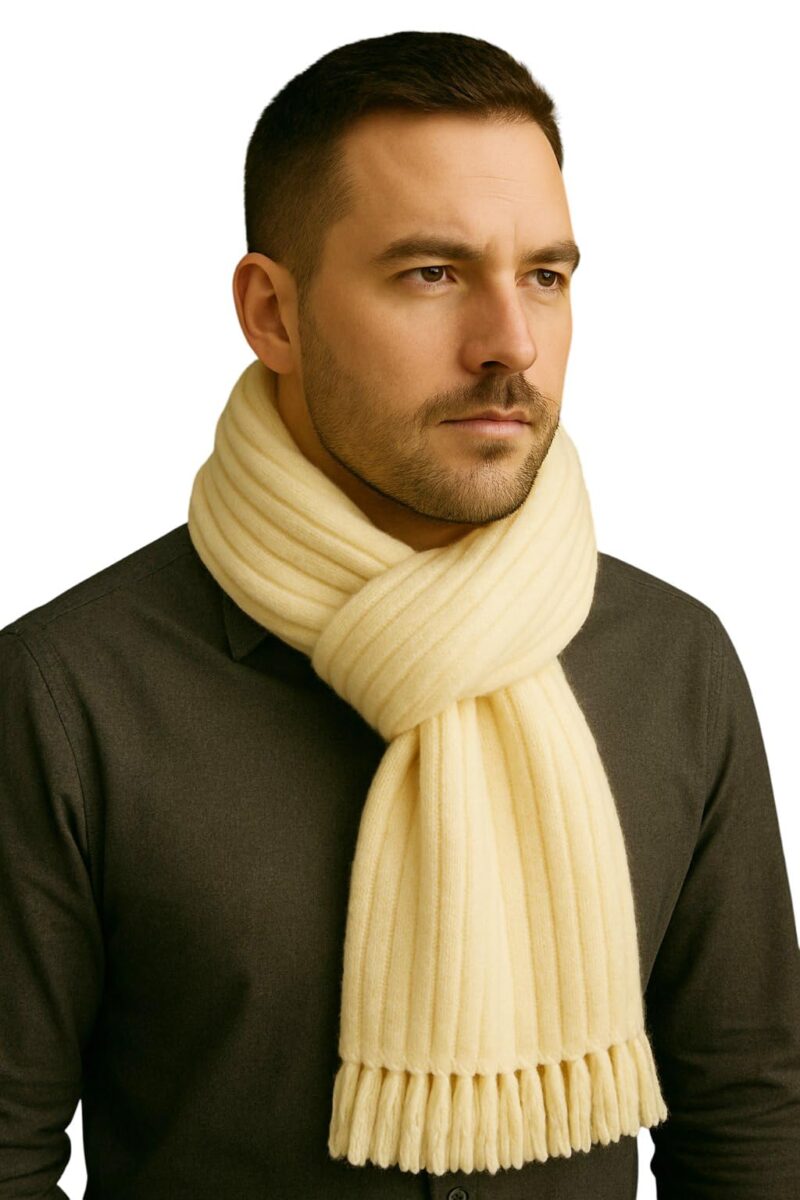 100% Pure Wool Winter Muffler for Men & Women | Premium Ribbed Knit Warm Scarf with Tassels | Soft Natural Wool Winter Stole | Heavy Warm Unisex Woolen Muffler for Casual & Formal Wear (Beige)