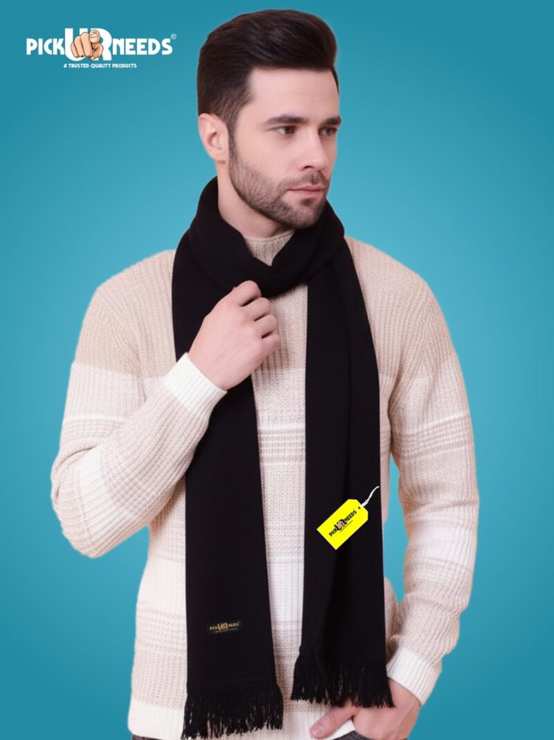 Premium Soft, Warm & Breathable Wool Blend Winter Scarf for Men Fashionable Elegant Muffler (Black) - Image 5