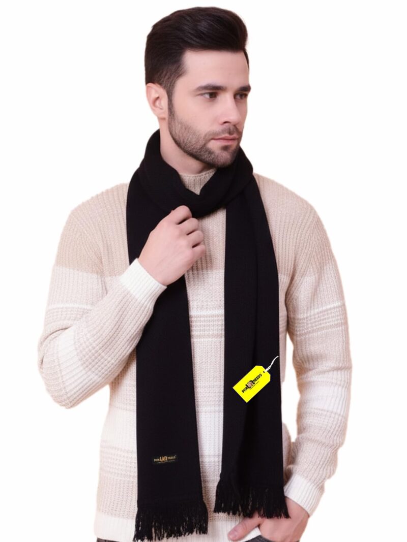 Premium Soft, Warm & Breathable Wool Blend Winter Scarf for Men Fashionable Elegant Muffler (Black)