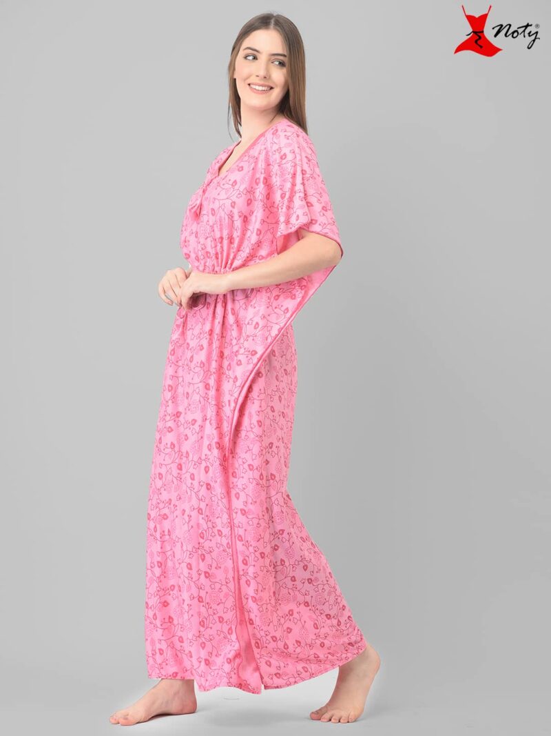 Noty Women's Soft Cotton Kaftan Maxi Nightgown Nighty Nightdress Nightwear - Cotton -V-Neck- Floral (Free Size, Rose Pink) - Image 3