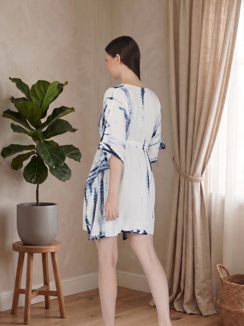 Safeera Women's Printed Rayon Short Kaftan with Pocket | Soft & Breathable Lounge Wear | Kaftan Dress for Women | Kaftan Nighty | Relaxed Fit | Free Size Whiteblue - Image 5