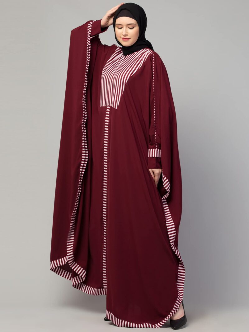 Muslim Closet Free Size Elegant Kaftan Abaya with Striped Design - Irani Kaftan Burqa for Women and Girls - Image 3