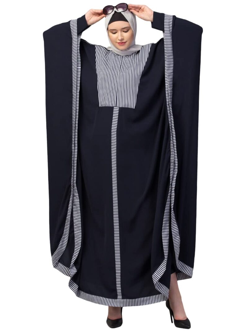 Muslim Closet Free Size Elegant Kaftan Abaya with Striped Design - Irani Kaftan Burqa for Women and Girls