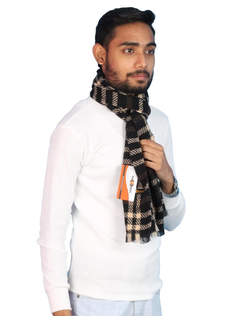 Men’s Checked Winter Muffler Soft Textured Wool-Blend Scarf for Men Classic Check Design for Office, Casual & Travel Wear (Black)