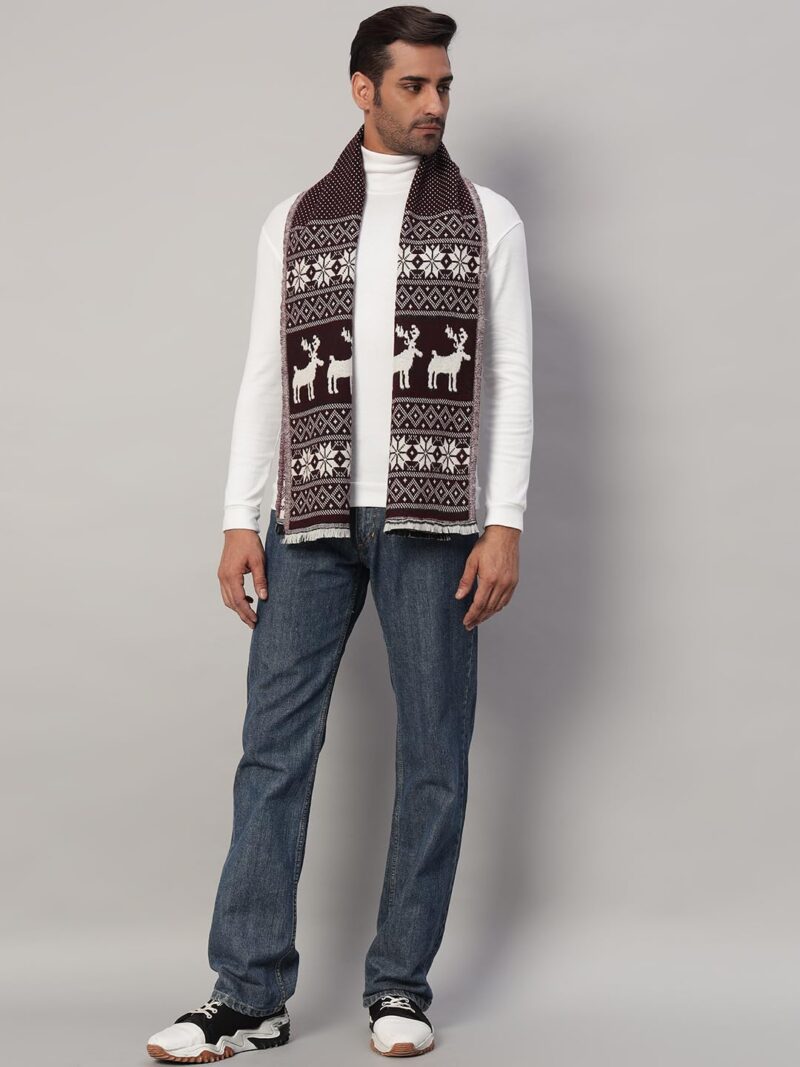 Ravaiyaa - Attitude is everything Deer Pattern Muffler Winter Woolen Scarf Men's Casual Soft And Warm Maffler70 x12 (Wine) - Image 3