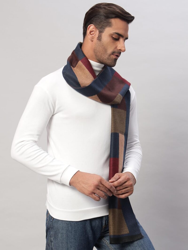 Ravaiyaa - Attitude is everything Men's Reversible Checks Pattern Winter Wool Scarf, Muffler 72"x12" Inch (Blue & Beige) - Image 9