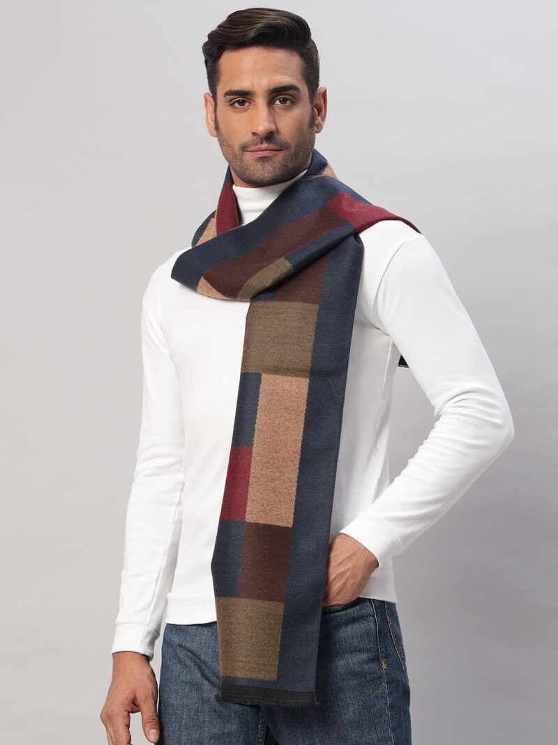 Ravaiyaa - Attitude is everything Men's Reversible Checks Pattern Winter Wool Scarf, Muffler 72"x12" Inch (Blue & Beige) - Image 3