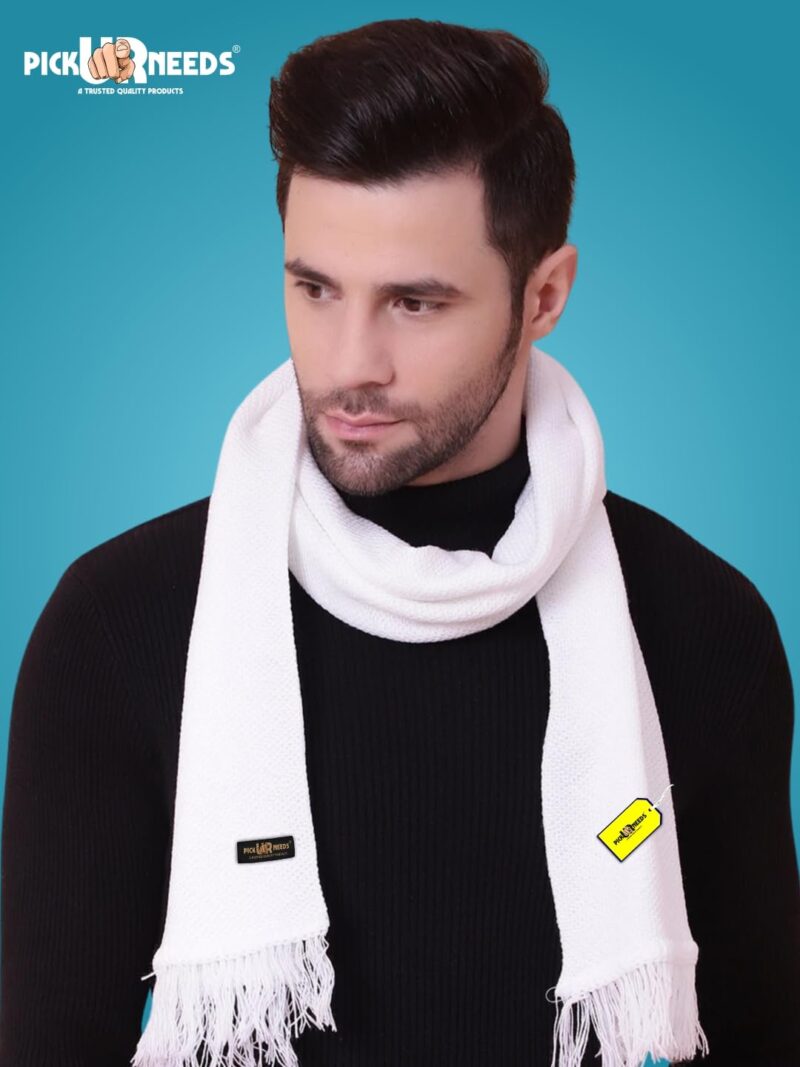 Premium Soft, Warm & Breathable Wool Blend Winter Scarf for Men Fashionable Elegant Muffler (White) - Image 3
