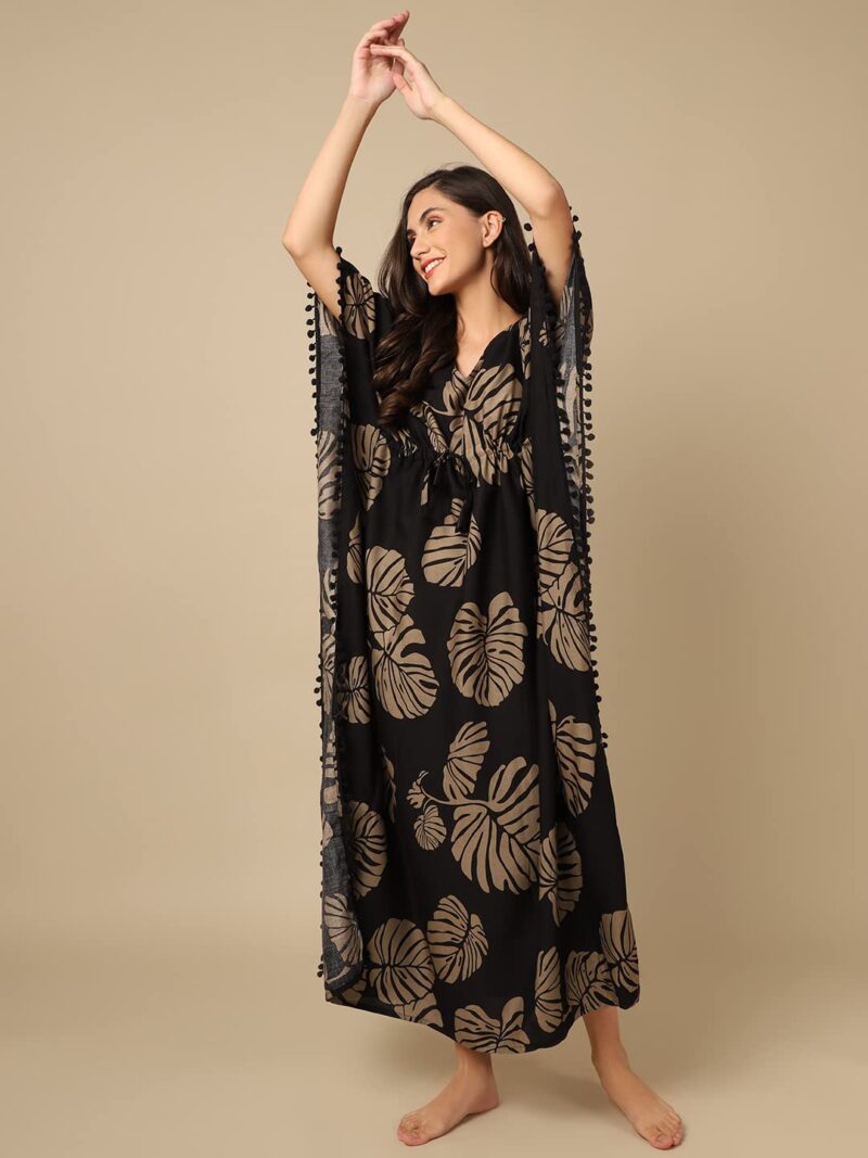 BC Boston Club Black Printed Kaftan Maxi Nighty For Women/Viscose Rayon Kaftan - Image 2