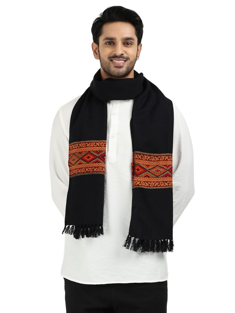 Arvore Bunkaar Handwoven Woolen Muffler for Men (Black)