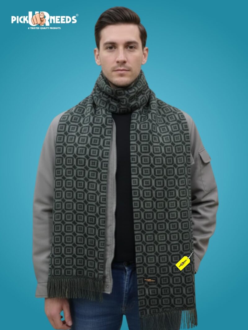 Premium Soft Winter Muffler for Men Geometric Pattern Stylish Warm Scarf Lightweight Cozy Winter Wear for Casual & Formal Outfits (Light Green, Black) - Image 2