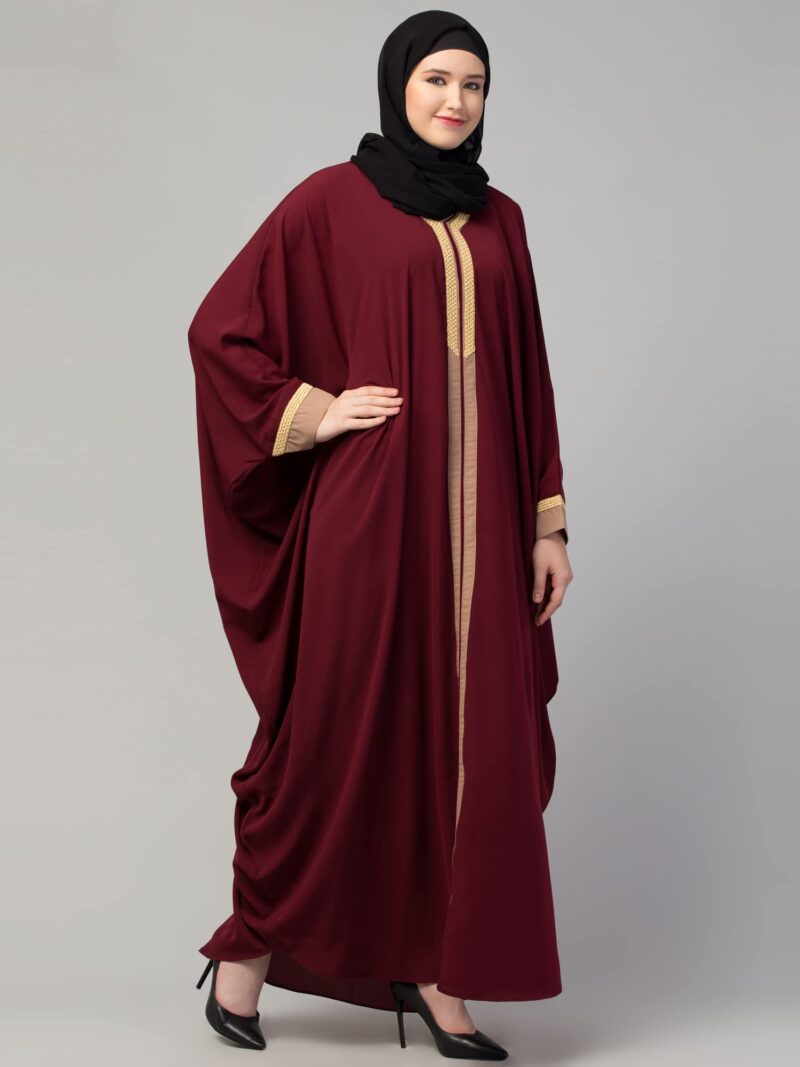 Muslim Closet Free Size Elegant Kaftan Abaya with Striped Design - Irani Kaftan Burqa for Women and Girls (Maroon) - Image 4