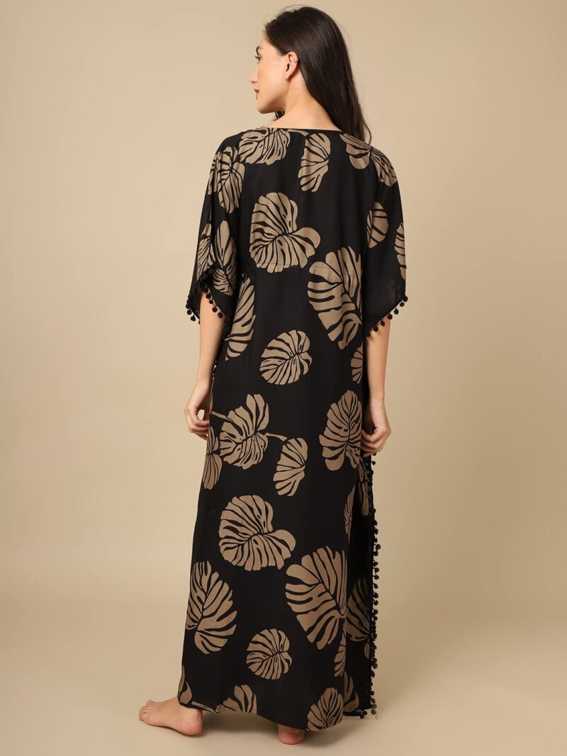 BC Boston Club Black Printed Kaftan Maxi Nighty For Women/Viscose Rayon Kaftan - Image 4
