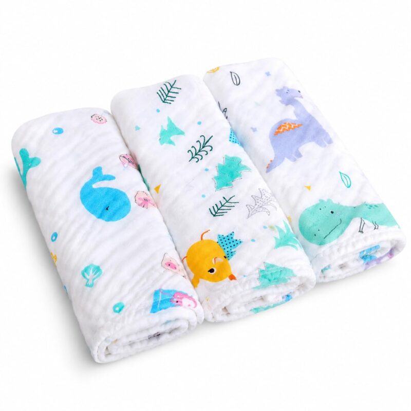 MOM CARE Baby Napkins for New Born | 6 Layer Muslin Baby Burping Cloth for New Born | Ultra Soft Reusable Cotton Face Towel | Highlys Absorbent Washcloth Feeding Wipes for Babies | Pack of 3