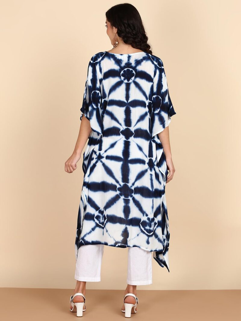 Maaesa Women Tie Dyed Crepe Kaftan Kurta (XXXX-Large, Navy Blue), Relaxed Fit - Image 4