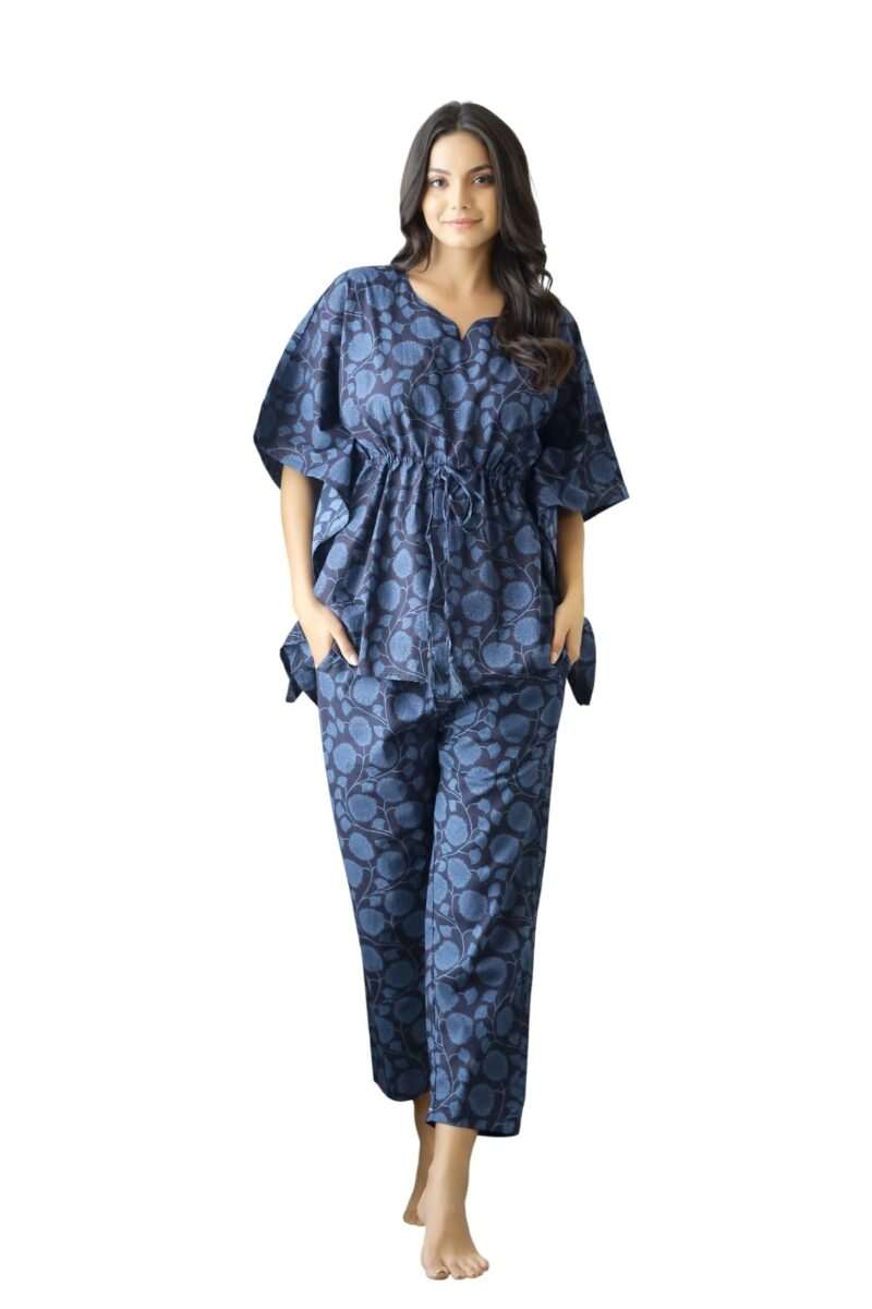 SANSKRUTIHOMES Women's 100% Cotton Printed Kaftan Night Suit & Pyjama Set with Drawstring | Premium Cotton Loungewear | Soft & Breathable Nightwear | Comfortable Everyday Sleepwear for Women