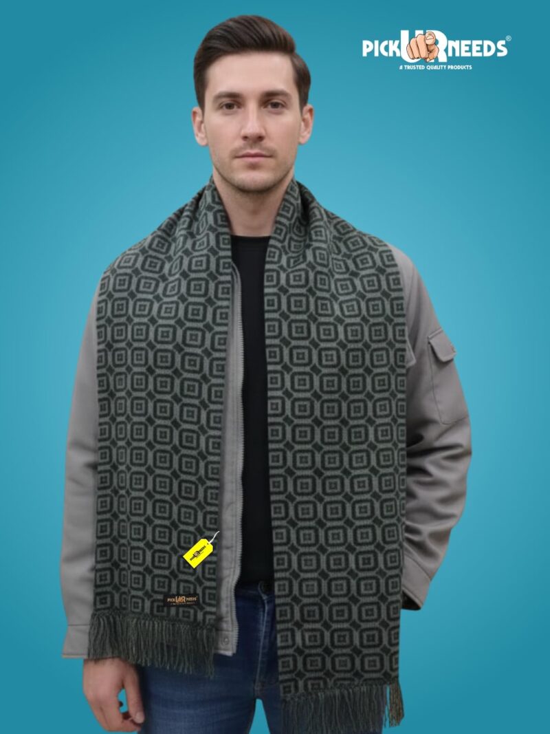 Premium Soft Winter Muffler for Men Geometric Pattern Stylish Warm Scarf Lightweight Cozy Winter Wear for Casual & Formal Outfits (Light Green, Black) - Image 3