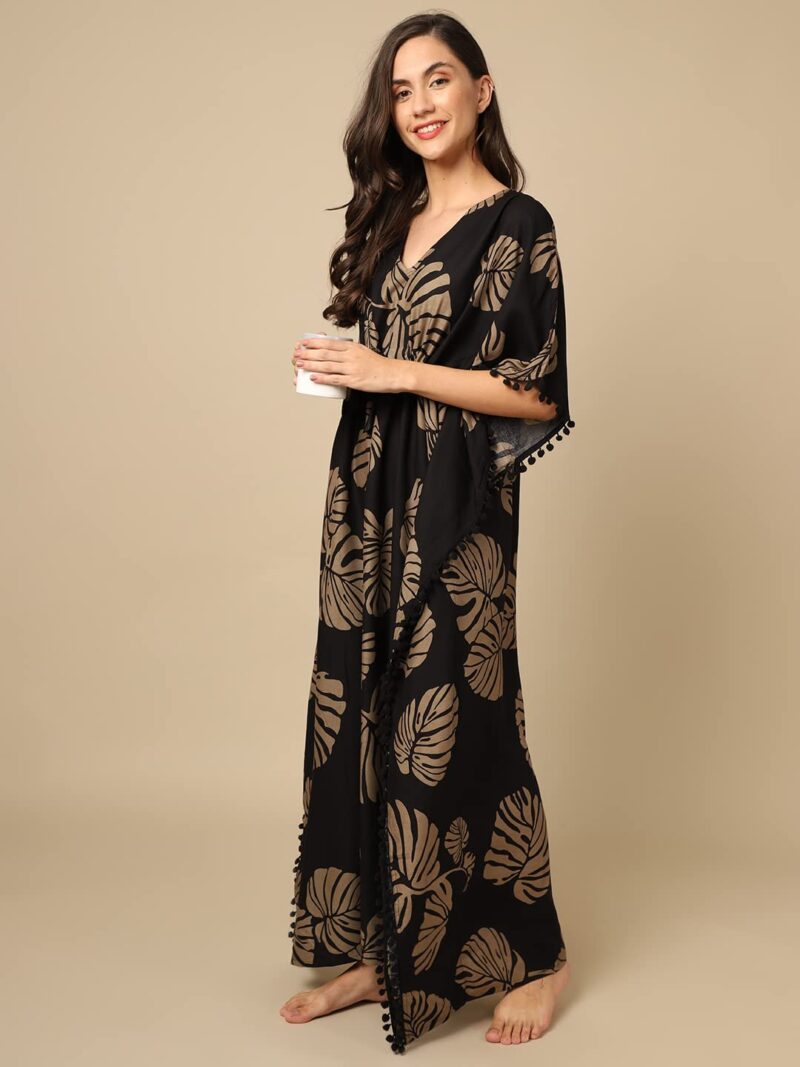 BC Boston Club Black Printed Kaftan Maxi Nighty For Women/Viscose Rayon Kaftan - Image 5