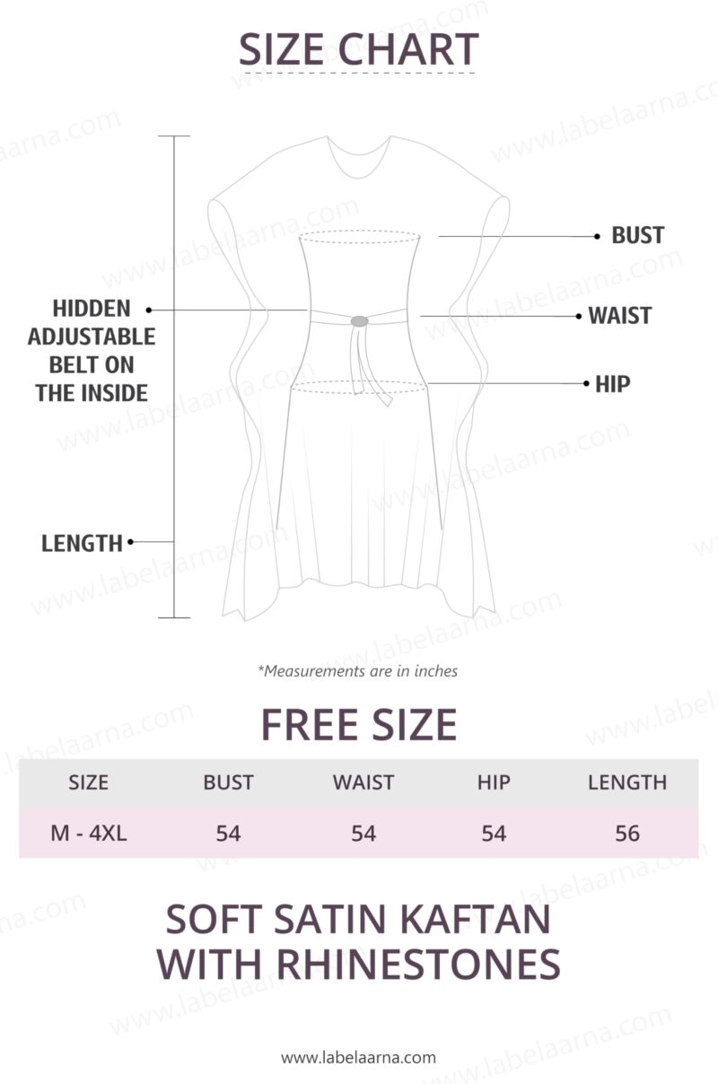 Label Aarna Soft Satin Kaftan Dress for Women | Rhinestone Handwork | Digital Print | Free Size (M-4XL) | Hidden Adjustable Belt | Designer Chic Outfit | Crystal Boho - Image 6