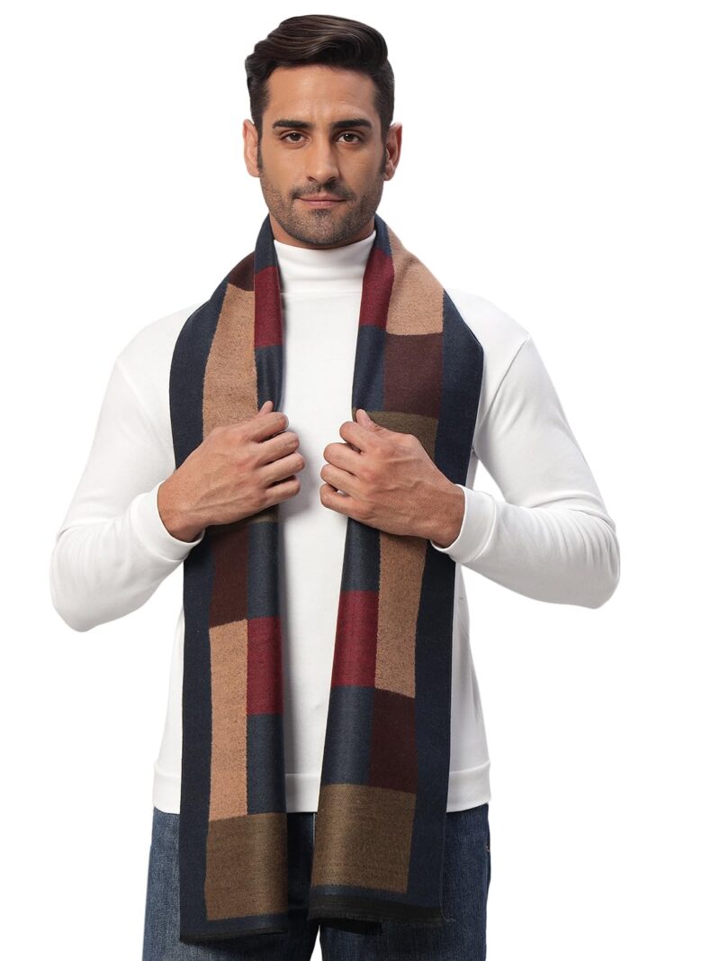 Ravaiyaa - Attitude is everything Men's Reversible Checks Pattern Winter Wool Scarf, Muffler 72"x12" Inch (Blue & Beige)