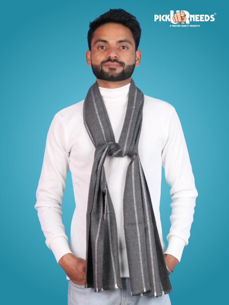 Premium Winter Muffler for Men Soft Wool-Blend Checked Scarf Warm, Lightweight & Stylish Muffler for Office, Casual & Outdoor Wear (Grey) - Image 4