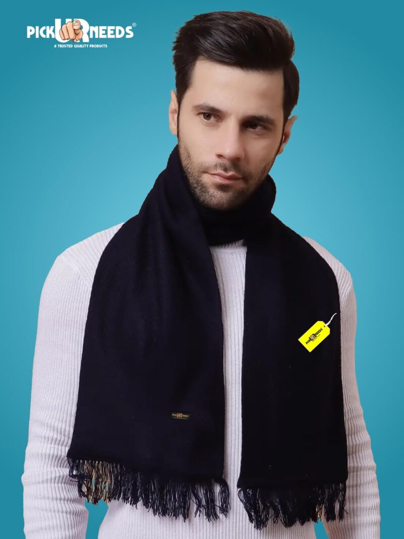 Premium Soft, Warm & Breathable Wool Blend Winter Scarf for Men Fashionable Elegant Muffler (Navy Blue) - Image 3