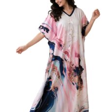 Noty ® Women's Kaftan Nighty | Digital Print | Sarena Fabric | V Shaped Neck Nightwear | Nightdress for Girl (Multicolor Blue, Free Size)