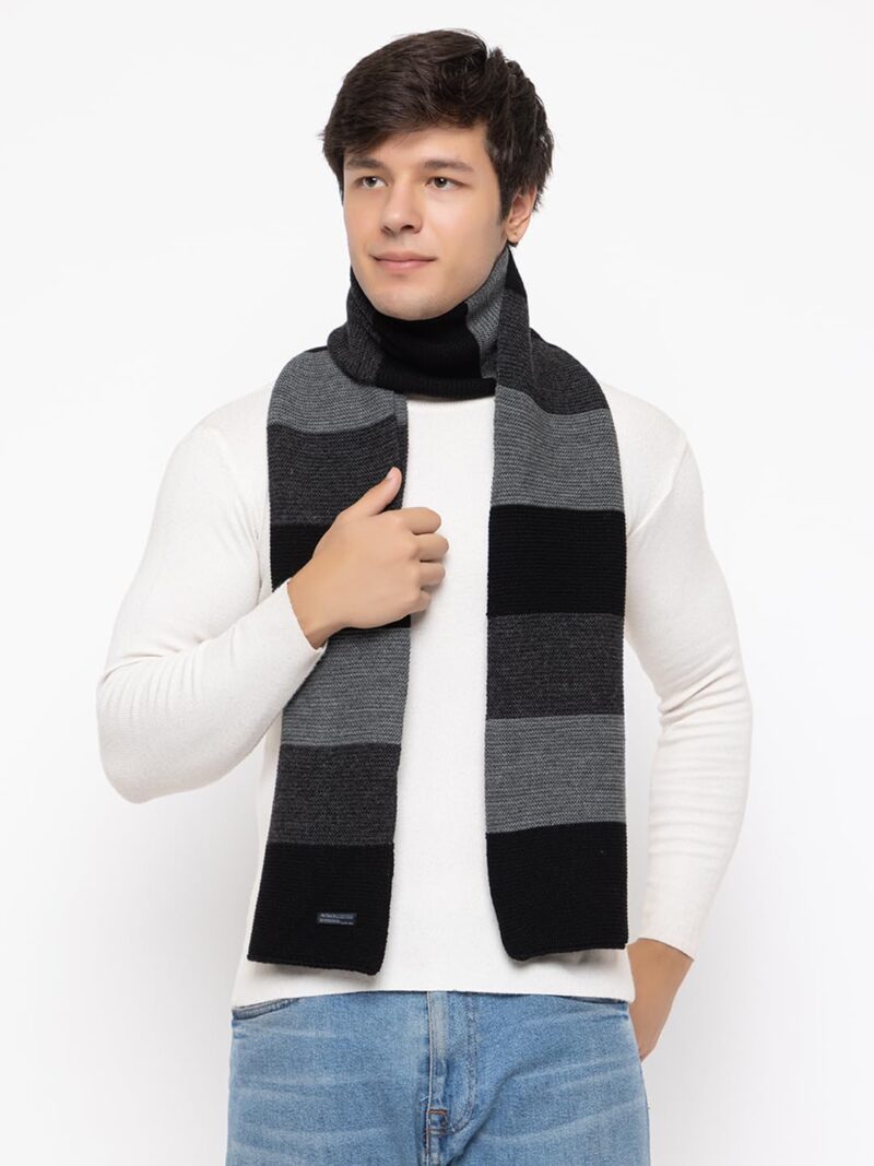 513 Men Acrylic Woolen Color Block Casual Warm Winter Wear Muffler Scarf Stole,JD-919MMUF-BLACK - Image 2