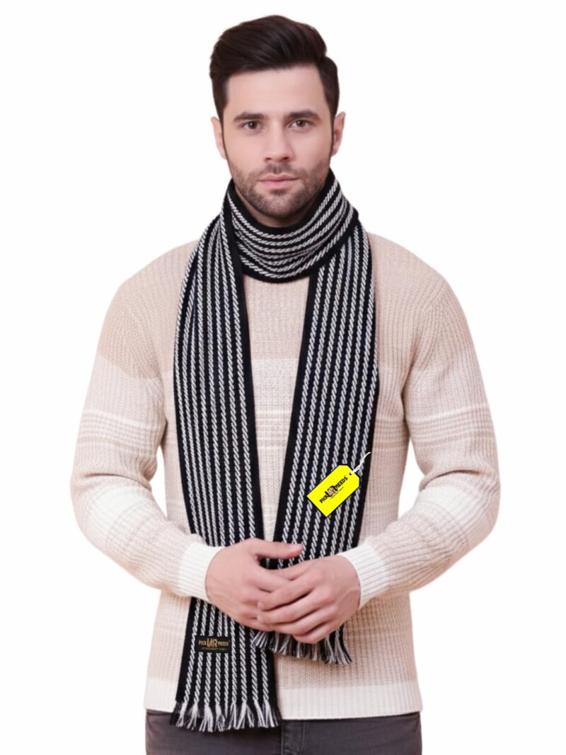 Premium Men's Warm And Stylish Woolen Muffler With Multicolour Stripes And Stylish Tussles Ends - 70 Inches * 11 Inches (P19)