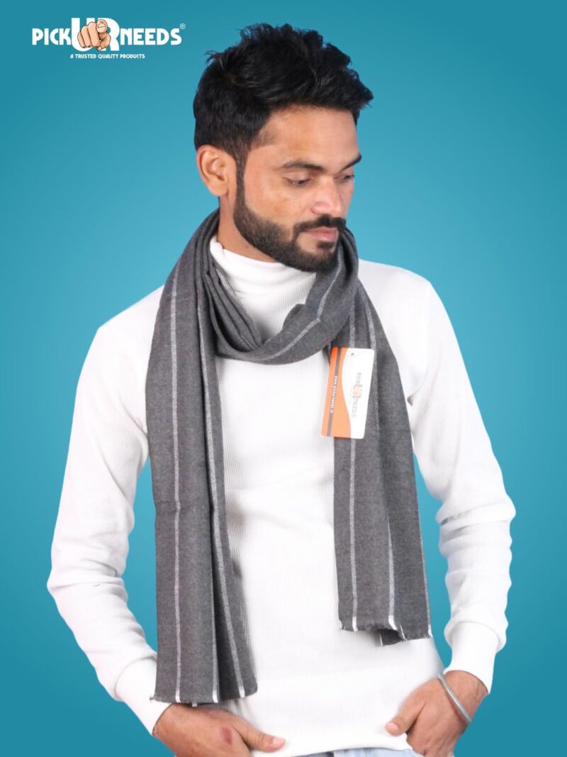 Premium Winter Muffler for Men Soft Wool-Blend Checked Scarf Warm, Lightweight & Stylish Muffler for Office, Casual & Outdoor Wear (Grey) - Image 2