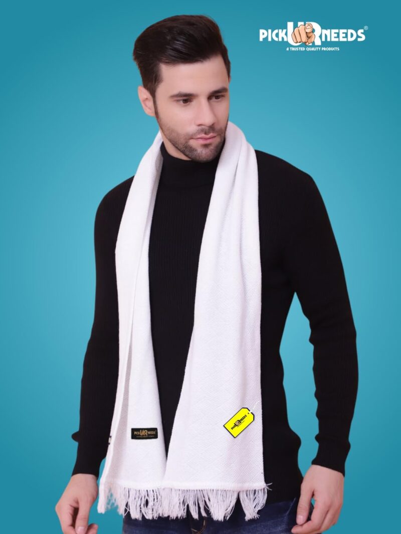 Premium Soft, Warm & Breathable Wool Blend Winter Scarf for Men Fashionable Elegant Muffler (White) - Image 4