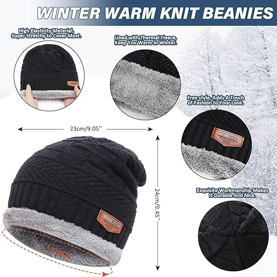 Fitness Mantra® Sports Winters Cap & Muffler for Men & Women| Beanie Cap| 1 Set| (Black) - Image 4