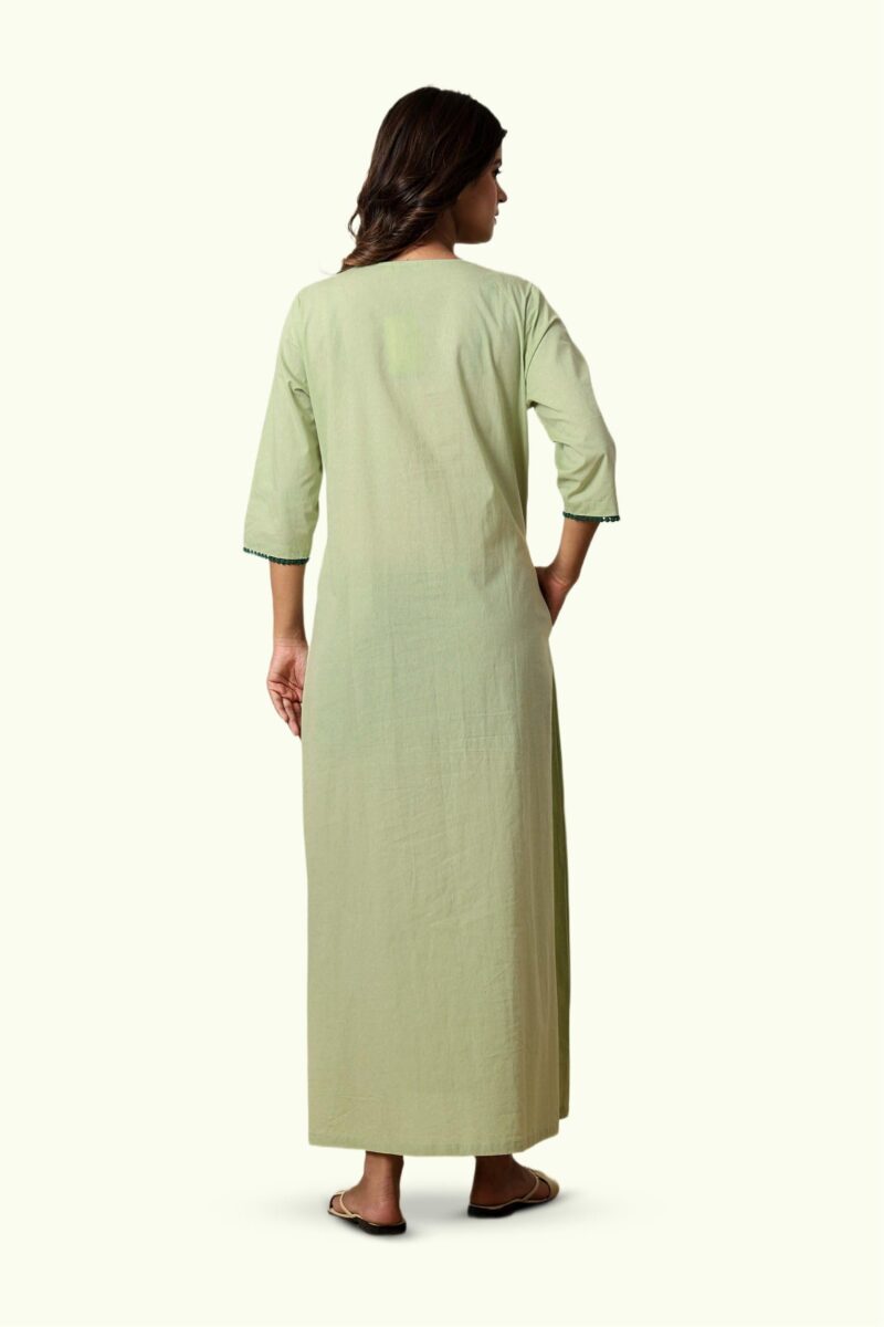 NIHSAMAH Premium Women’s Embroidered Nighty – 100% Cotton, Full-Length Comfort Sleepwear Long Nightwear, Soft Fabric for Daily & Night Use, Maxi (Light Green, M-Bust-42) - Image 2