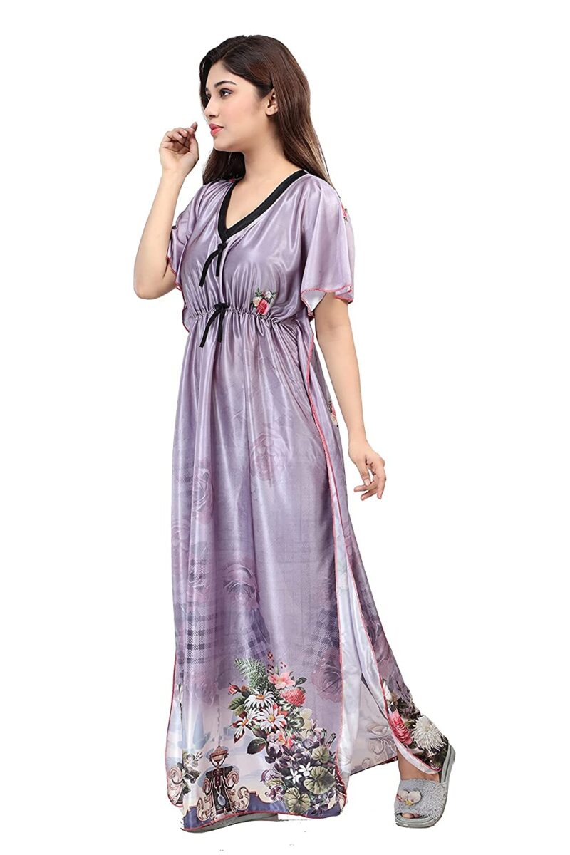 G4Girl Women's Silk Geometric Print Maxi Kaftan Night Gown (Pack of 2) (Night Gown_Maroon Grey_Free Size) - Image 5