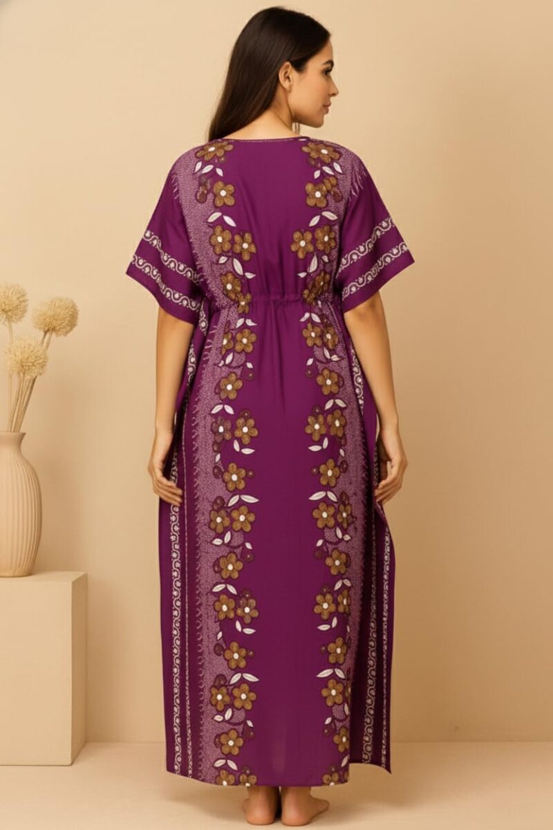 Bahumaan Pure Cotton Kaftan Nighty for Women | Kaftan Maxi for Women | Kaftan Night Gowns for Women | Cotton Nighty for Women Stylish | (Purple, Free Size) - Image 5