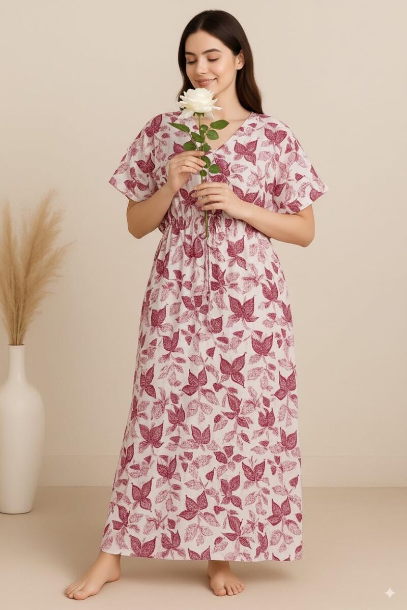 Bahumaan Pure Cotton Kaftan Nighty for Women | Kaftan Maxi for Women | Kaftan Night Gowns for Women | Cotton Nighty for Women Stylish | (Dark Pink, Free Size) - Image 2