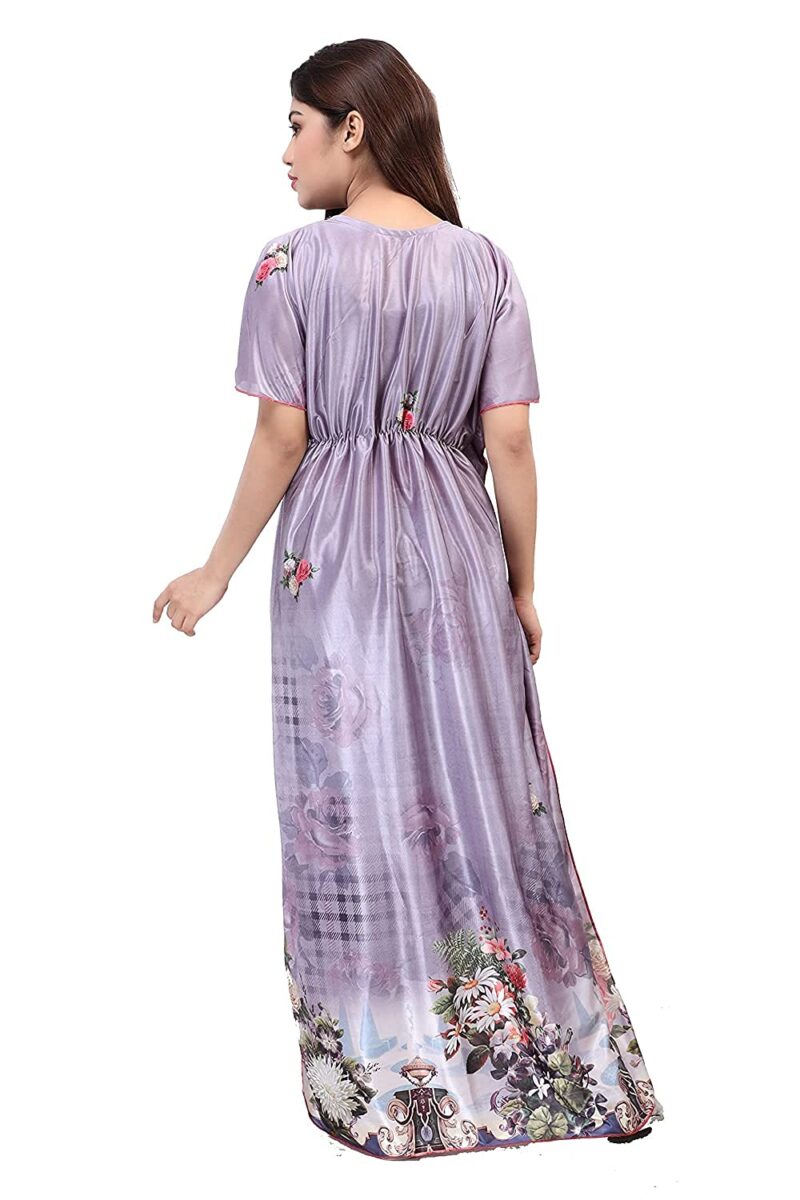 G4Girl Women's Silk Geometric Print Maxi Kaftan Night Gown (Pack of 2) (Night Gown_Maroon Grey_Free Size) - Image 3