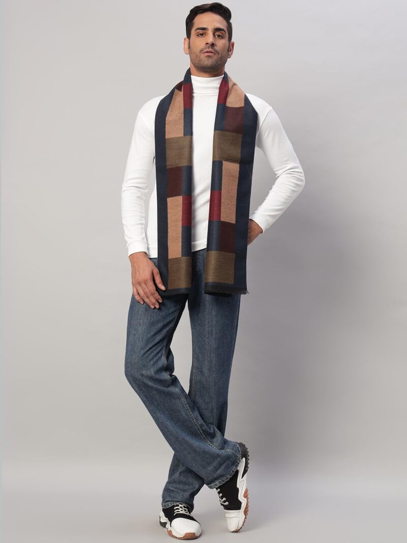 Ravaiyaa - Attitude is everything Men's Reversible Checks Pattern Winter Wool Scarf, Muffler 72"x12" Inch (Blue & Beige) - Image 8