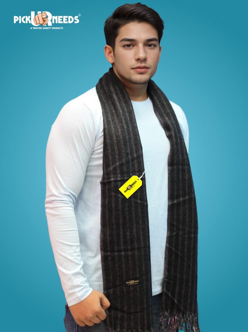 Men's Muffler With Multi Color Strips Design Woolem Blend Fabric Stylish Tussles Ends Muffler For Men - 70 Inches * 11 Inches (PMD 19) - Image 2