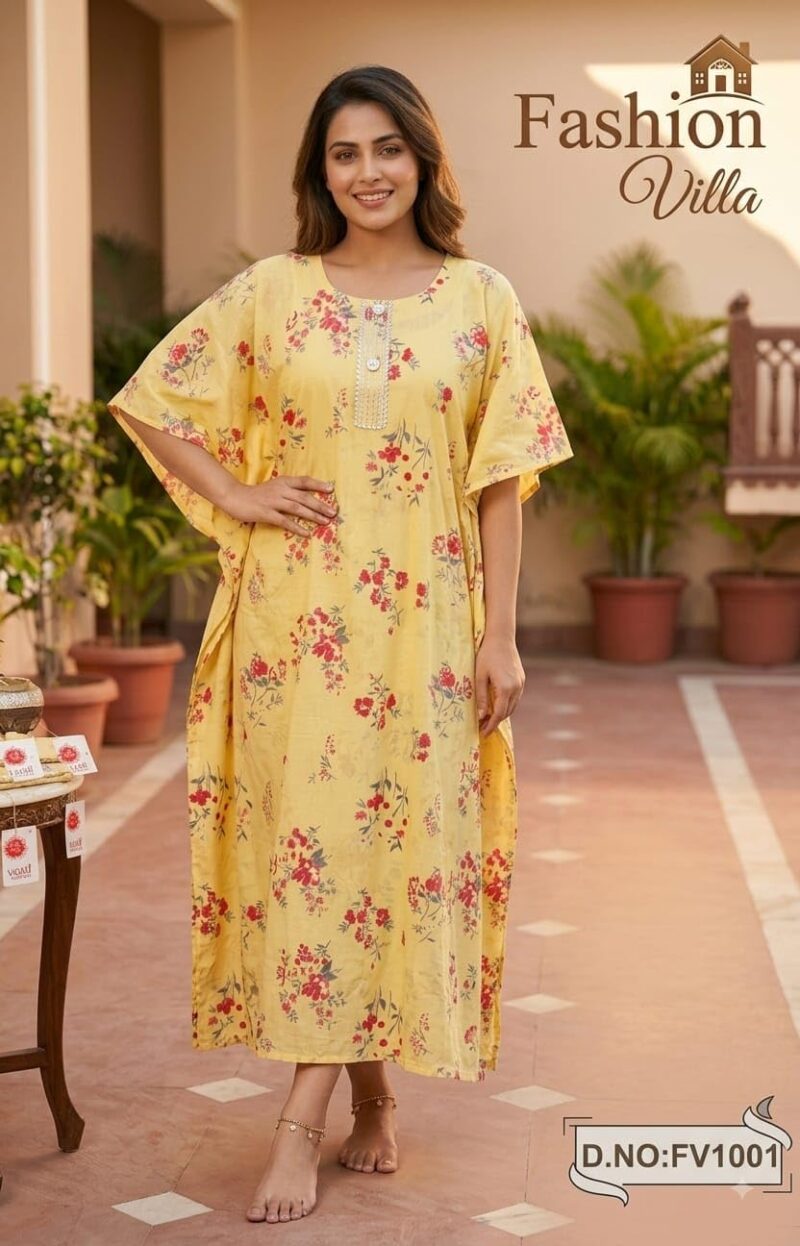 Floral Kaftan Night Grown for Women (Yellow) - Image 2