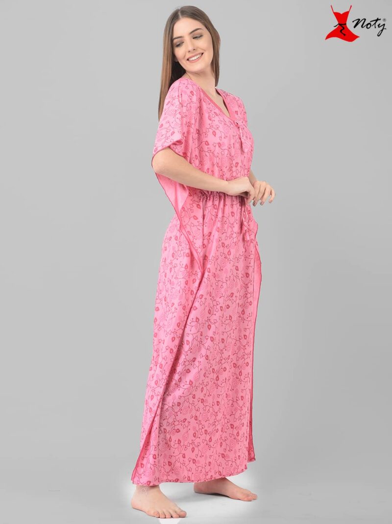 Noty Women's Soft Cotton Kaftan Maxi Nightgown Nighty Nightdress Nightwear - Cotton -V-Neck- Floral (Free Size, Rose Pink) - Image 2