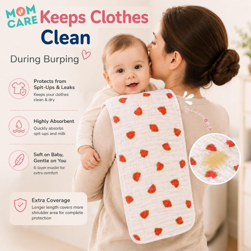 MOM CARE Muslin Cloth for New Born Baby | 6 Layer Soft Cotton | Burp Cloths, Baby Towels, Washcloth, Handkerchief & Feeding Wipe Cloth | Reusable | Pack of 5 - Image 2