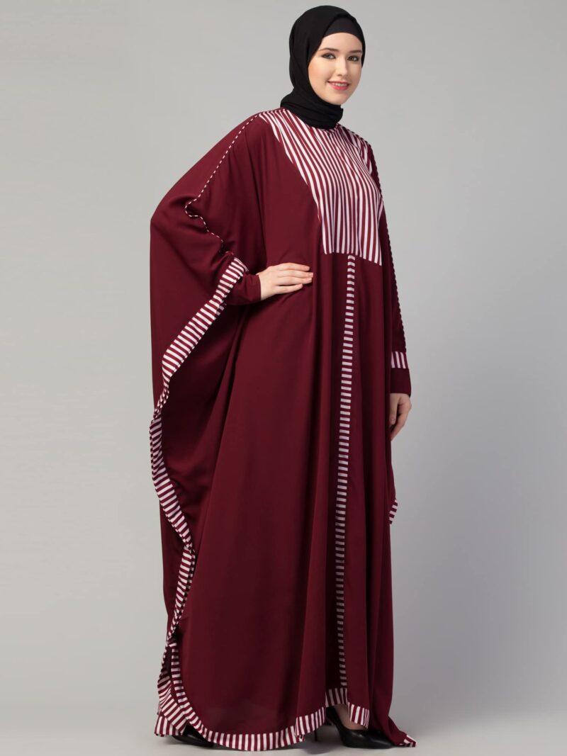 Muslim Closet Free Size Elegant Kaftan Abaya with Striped Design - Irani Kaftan Burqa for Women and Girls - Image 4